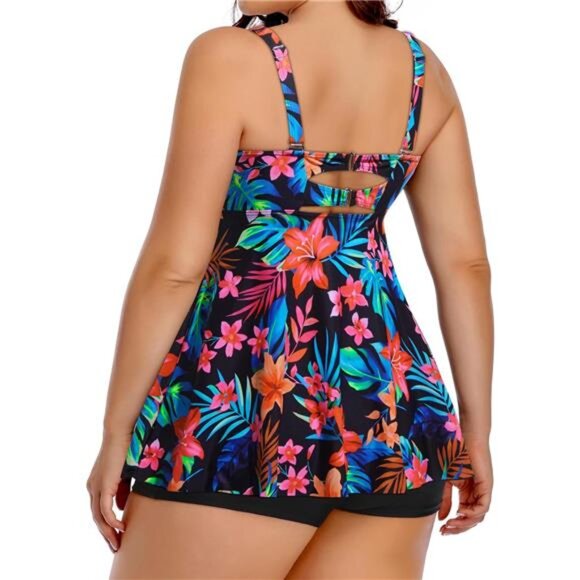Plus Size Tankini Swimsuit with Shorts – Flowy Tummy Control Two Piece - Picture 5 of 6